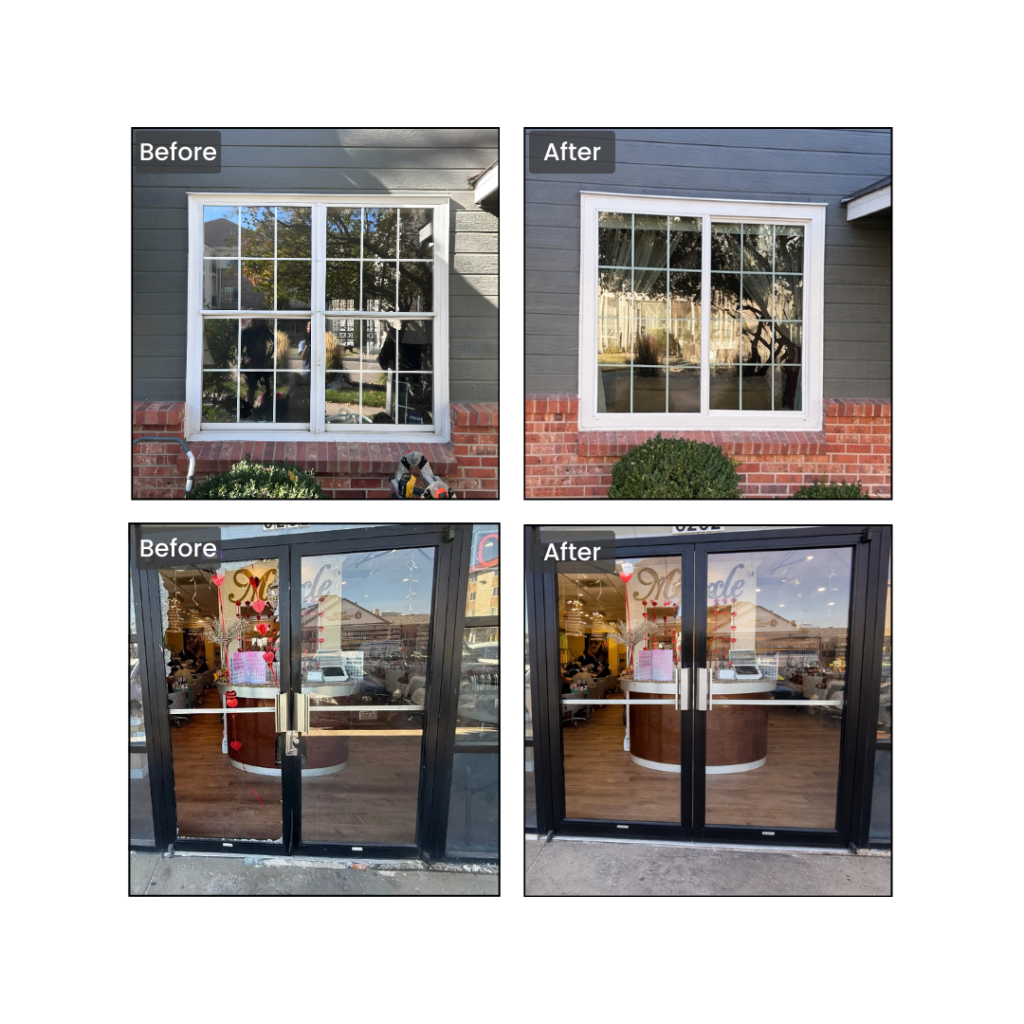 Before and after residential window and commercial storefront glass repair