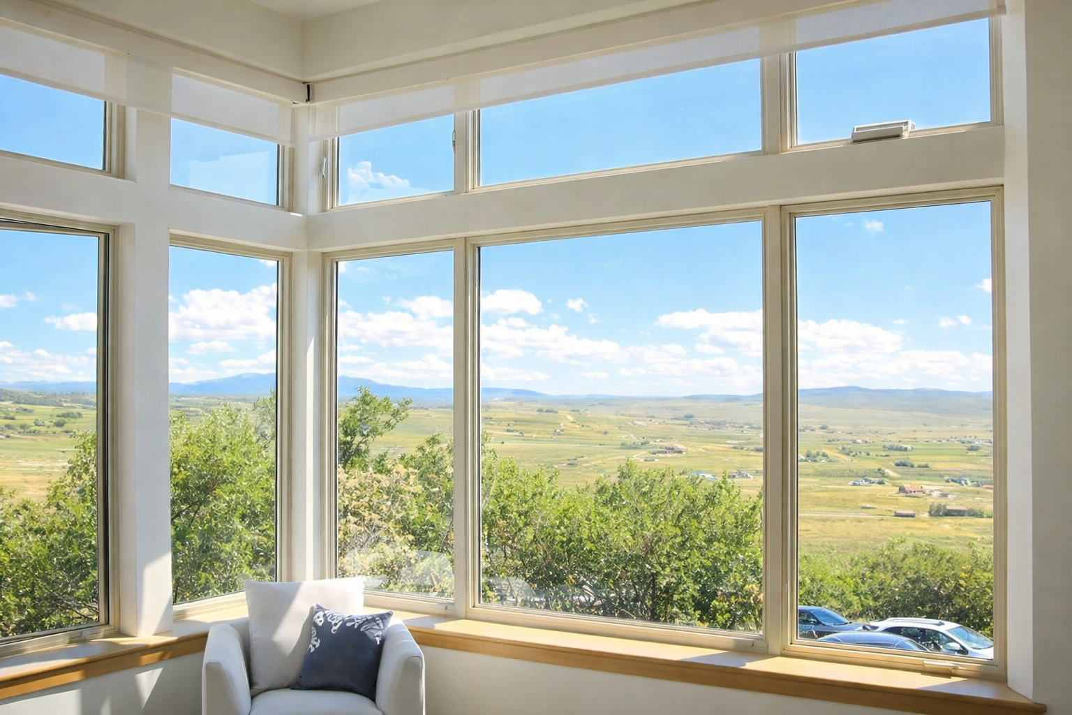 Bright residential windows in Denver showcasing professional glass replacement and supporting window services.