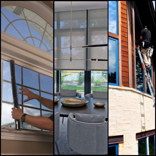 Residential glass services in Denver including window film installation, interior roller shades, and professional window cleaning.